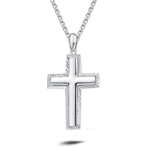 Easter Gifts Cross Necklace for Men Boys Women 925 Sterling Silver Crufix Jewelry with Strong 24 Inches Long Chain 
